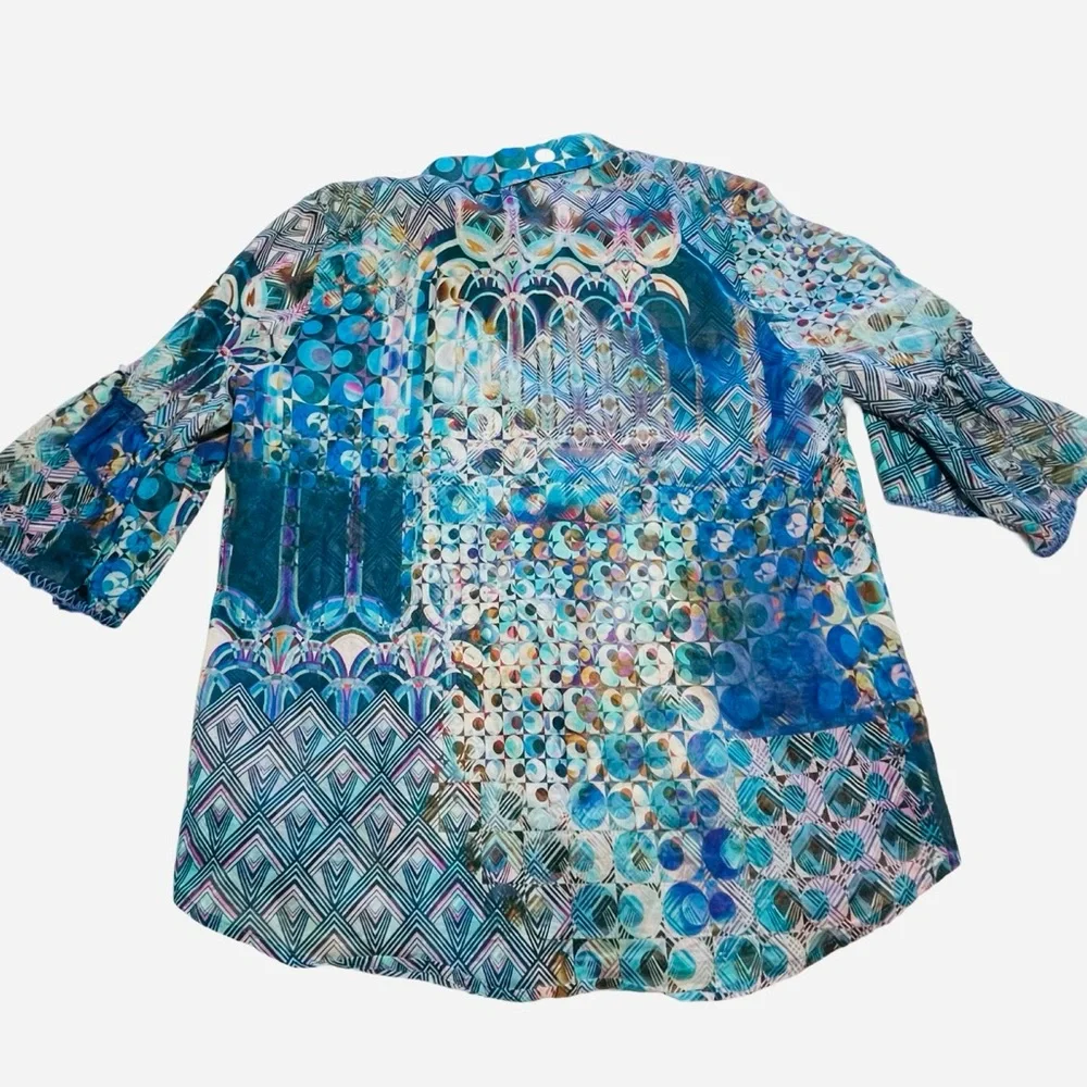 Johnny Was Button Down Boho Bell Sleeve Top - Picture 7 of 13